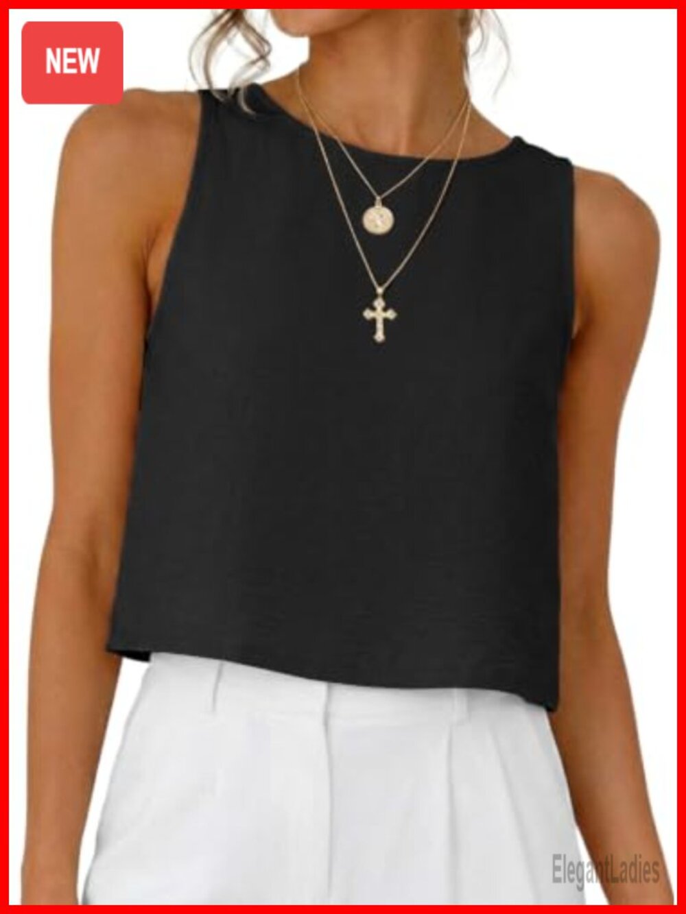 Womens Loose Fit Sleeveless Crop Tank Top - Summer Beach Vacation Top